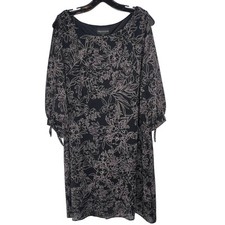 Connected Apparel Size 14 Black White Floral Sheer Slit Arms Sleeve Ties