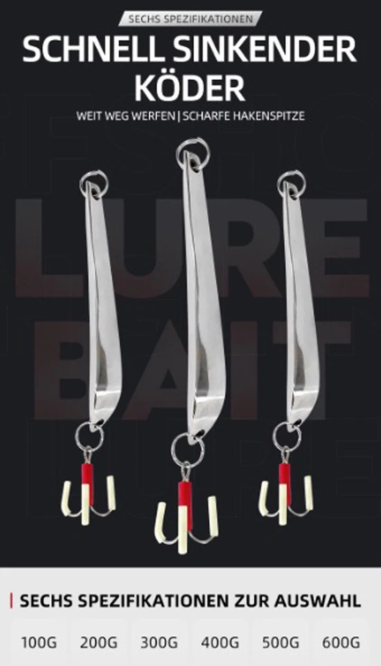 Dreikant Edelstahl Bananen Norwegen Pilker 100 - 600g Norwegenpilker für Dorsch - Bild 2 von 4