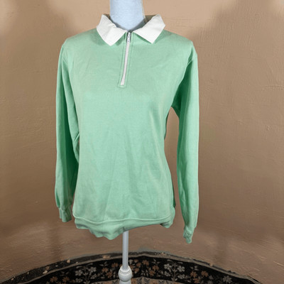 Vintage Care Apparel Industries Mint Green Quarter-Zip Sweatshirt  White Collar