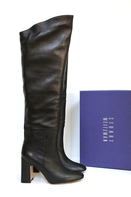 6 M Stuart Weitzman Lucinda Black Leather Over the Knee Fold Over Tall Boot Shoe