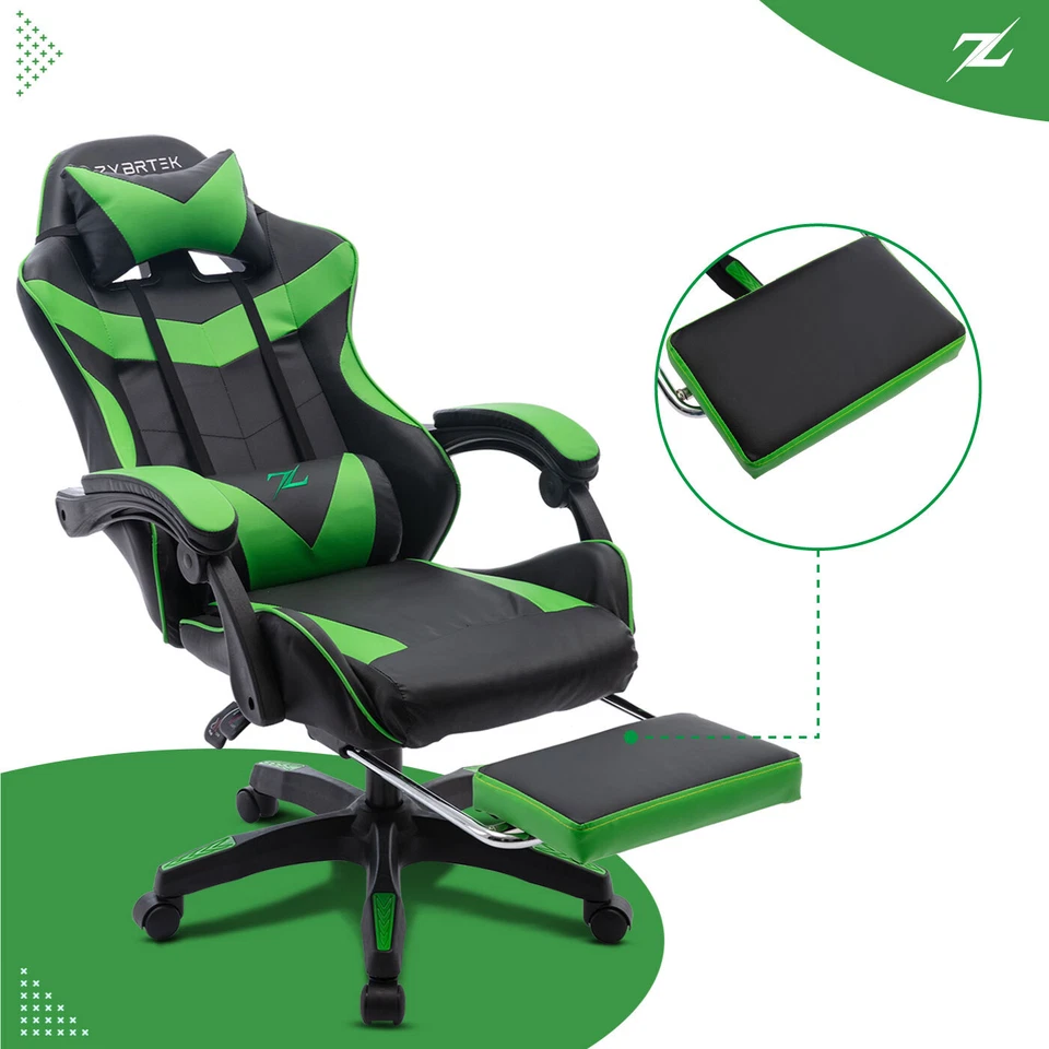 Height Adjustable Recliner Swivel Ergonomic Office PC Gaming Chair with Footrest - Image 3 of 4