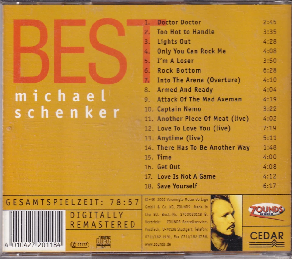 ZOUNDS - MICHAEL SCHENKER - Doctor Doctor - Best - audiophile CD 2002 dig. rem. - Bild 2 von 2