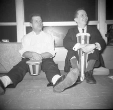 Vintage  Negative B&W Med Format Men sitting on Floor with Bongos #275