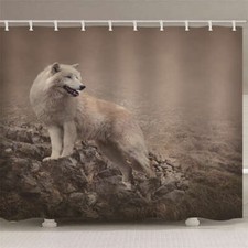 White Dog In Wilderness 3D Shower Curtain Waterproof Fabric Bathroom Decoration