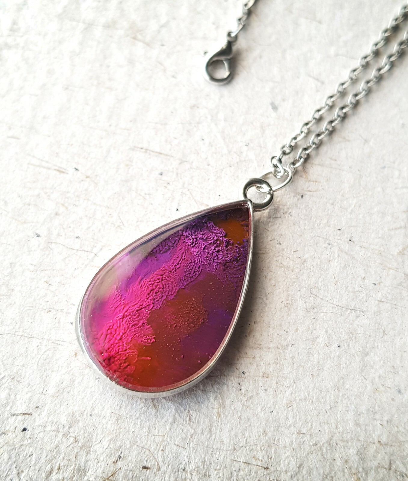 Beautiful Pendant Necklace | Colourful Alcohol Ink | Teardrop Silver Jewellery