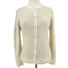 VTG Sostanza Knit Cardigan Sweater Large Angora Rabbit Hair Lambswool Ivory Soft
