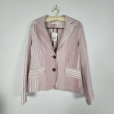 Cabi Women's Single-Breasted Striped Peak Lapel Casual Blazer Red/White 10 New