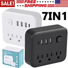 1700J Surge Protector 7 Outlet Extender With 3 USB Charger Port Wall Adapter Tap