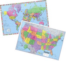 UNITED STATES  World 3D Wall Map Poster - 2 Rolled Paper Maps 36"x24"