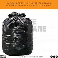 Polyethylene Urban Waste Bags 110x45x19x19 Black - Mycron 120 - 8 Pieces