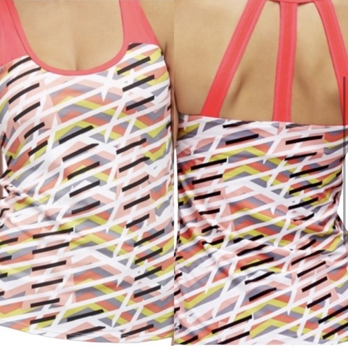 New FABLETICS Zion Tank Top Yoga Shelf Bra Impulse Strappy Coral Black Sz 2 NWT - Picture 10 of 10