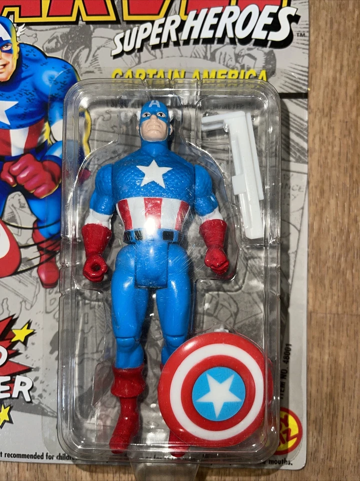 Figura de colección 1993 Toy Biz Marvel Super Heroes Capitán América sellada sin usar, en caja Foto 2 de 3