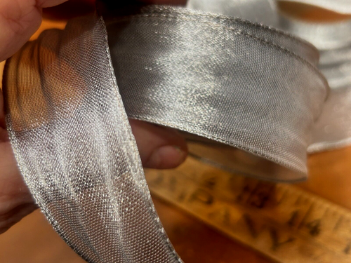 vintage metallic mesh ribbon wire 1.25" silver 1yd made in France - Picture 2 of 4