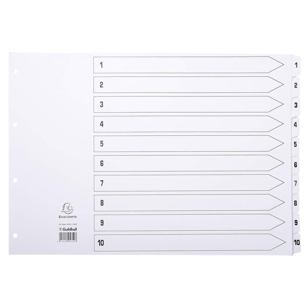 Exacompta - Ref MWD1-10A3Z - Mylar Printed Indices - For Use WithA3 Documents, P
