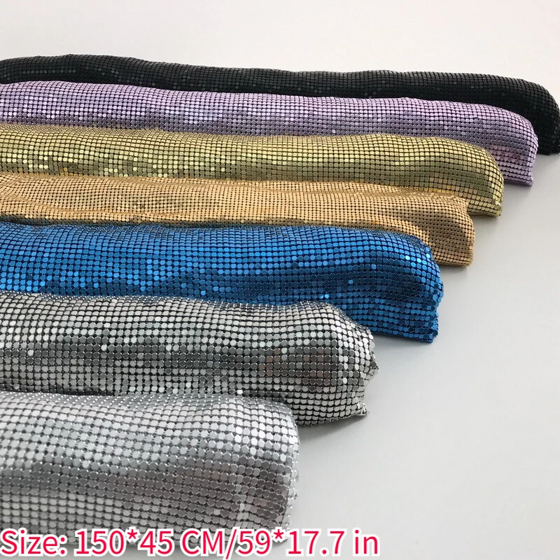 Metal Sequin Mesh Fabric Shiny Sheet Chainmail Aluminum Net Clothing Craft Sew - Image 4 of 4