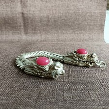 Exquisite Old Chinese tibet silver inlay red jade handmade Bracelet 9036