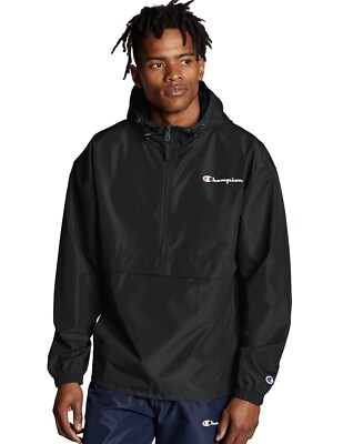 Champion Stadium Packable Half Zip Windbreaker, Jet Black, Men's