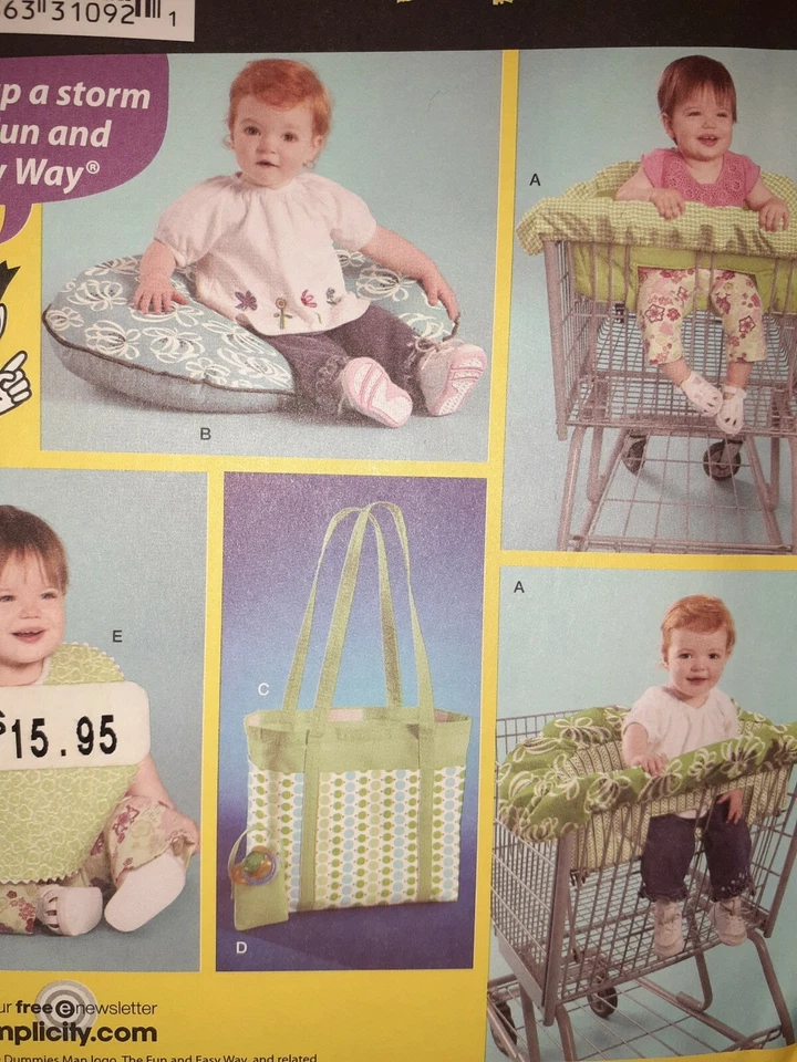 Simplicity 3561 Diaper Bag Bib Shopping Cart Cover Sewing Pattern Dummies UC FF - Image 2 of 4