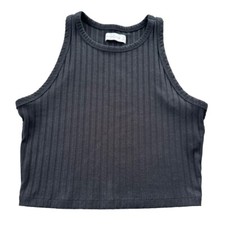 Abercrombie  Fitch Black Ribbed Knit High Neck Cropped Tank Top