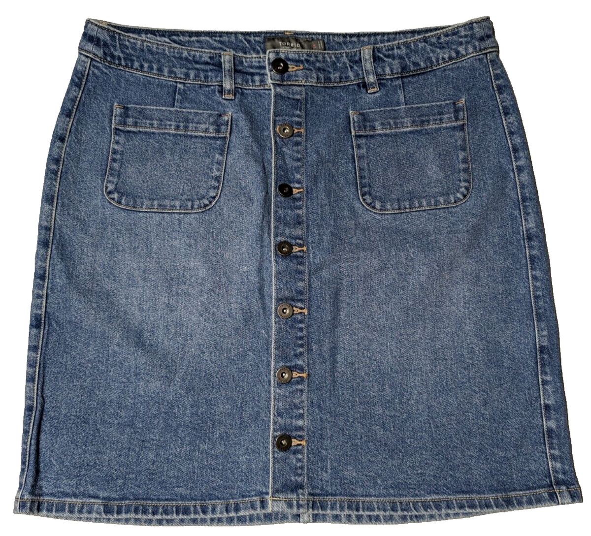 TORRID Women Size 14 Button Front Cotton Stretch Denim Blue Jean Mini Skirt  NEW
