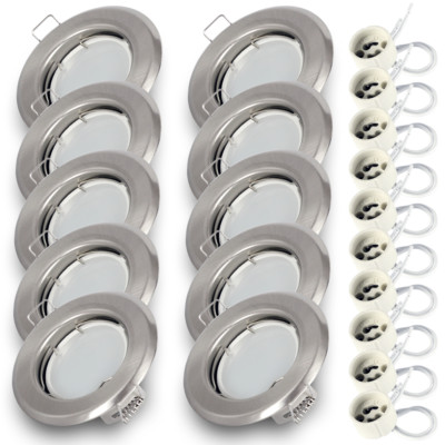 10x 6x LED Einbauspot RIK.15 NICKEL Einbaustrahler + GU10 Fassung + LED 7W 3000K