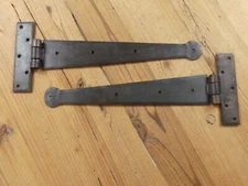 2 PRIMITIVE HAND FORGED IRON HINGE HINGES DOOR CABINET IRON 12" DOORS ROUND END