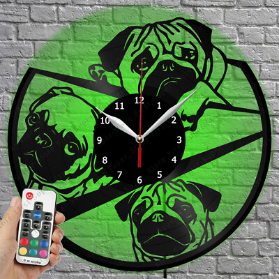 LED Clock Pug Vinyl Record Wall Clock Led Light Wall Clock 2435