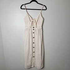 Japna S Cream W/Red Striped Cutout & Tie Front Maxi Dress