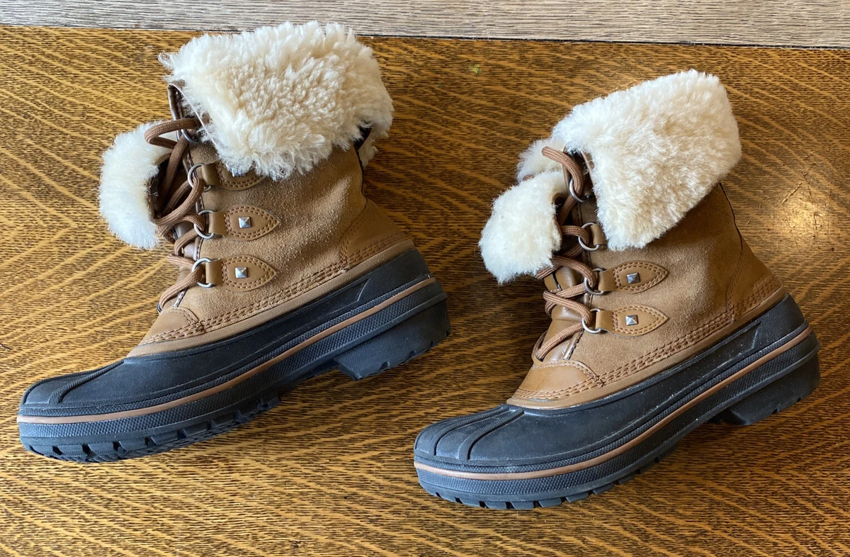 Crocs AllCast Luxe Snow Duck Boots 203431 Women s 6 Tan Faux Fur
