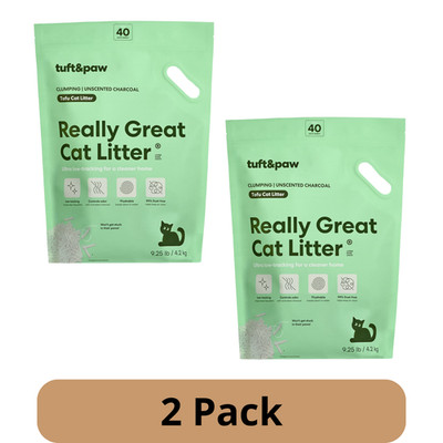 (2 Pack) Tuft & Paw - Really Great Tofu Cat Litter - Unscented, Flushable 9.25Lb