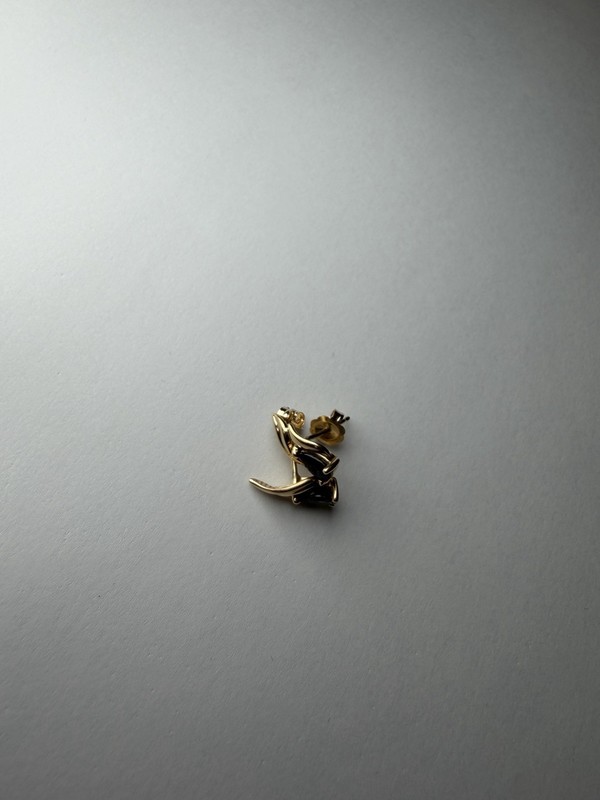 14k Yellow Gold Pear Sapphire Stud Earrings Blue Stone