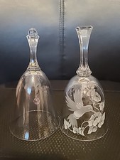 Two AVON 6" Bells 24% Full Lead Crystal Clear Bell & Hummingbird & Flowers Bell