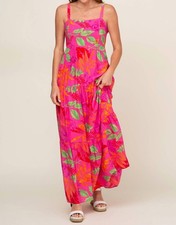 Skies Are Blue Tropical Leaf Tiered Maxi Dress Size XS