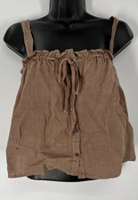 Velvet by Graham & Spencer Women's Tree Brown Izzie Button Linen Top Size S