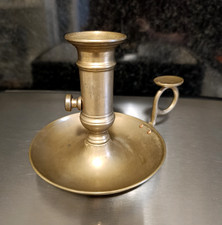 VINTAGE ANTICO CANDELIERE BUGIA IN OTTONE CON ALZA CANDELA E PIATTINO META' '900