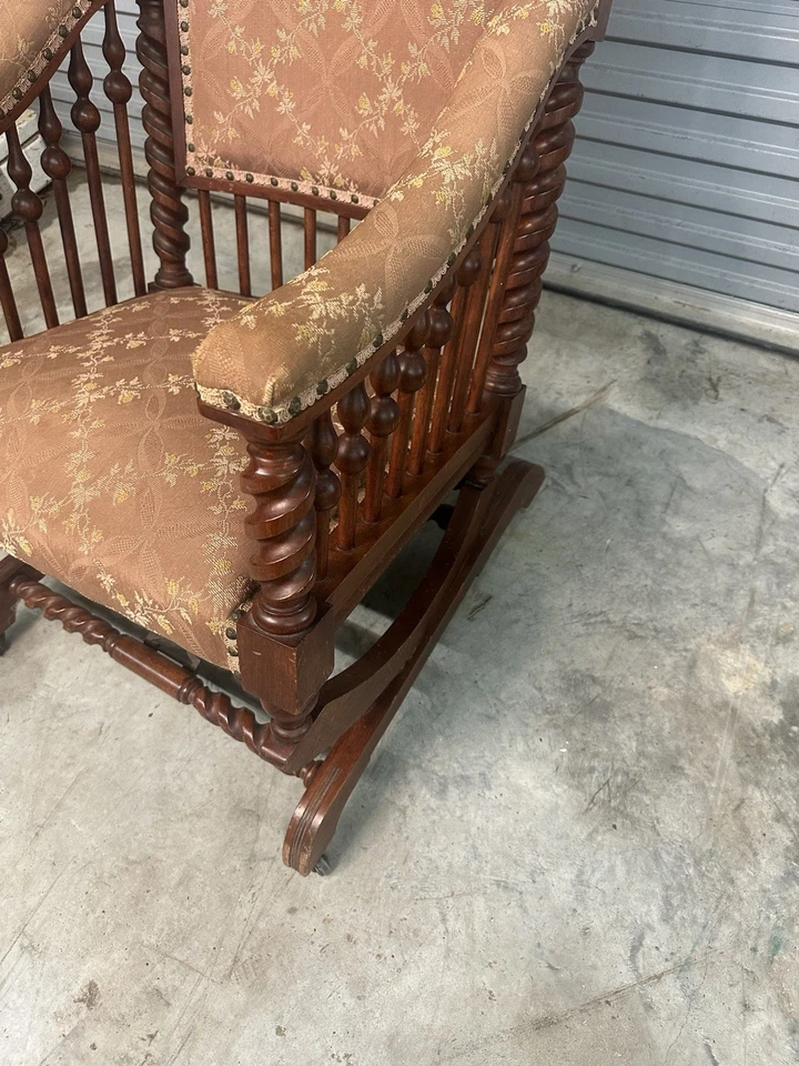 古董 George Hunzinger 大麦扭转橡木摇椅 - 1870 年代 状况良好 — 第 2/4 张图片