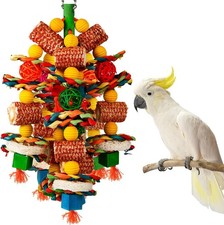 Bird Toys, Parrot Toys for Large Birds,Natural Corn cob and Loofah Slices Bird c