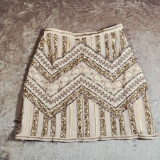 Anthropologie Womens Darla Beaded Mini Skirt Size 2 Gold Sequin Chevron Party