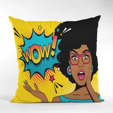 WOW! Pop Art Girl Throw Pillow Cover, Modern Cushion Cover, Colorful Home Decor