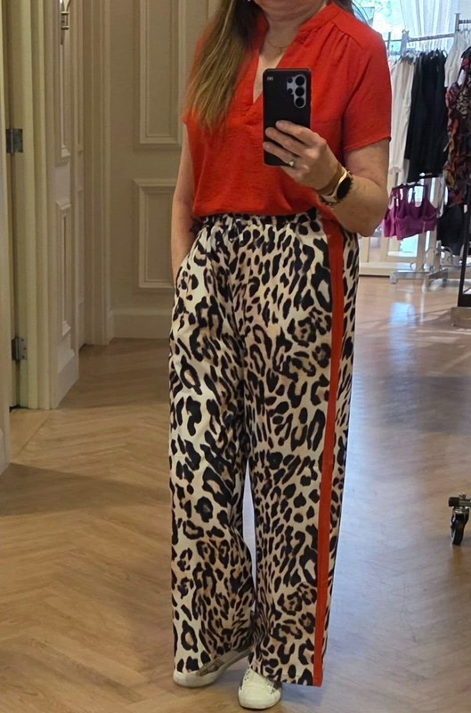 Fashionable Leopard  Print RED Stripe Women's S Pants Loose Wide Leg Light SzM
