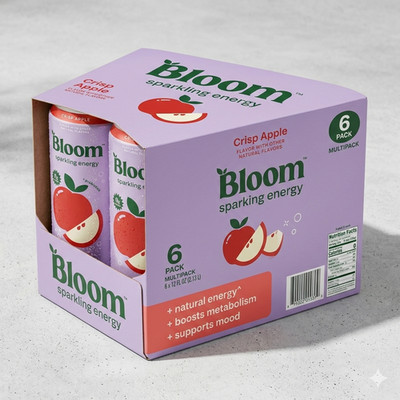   Bloom Nutrition Sparkling Energy Drink   Crisp Apple 12 fl oz Cans  Pack of 6