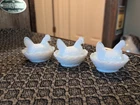 Vintage Lot Of 3 Westmoreland Milk Glass Mini Hen On Nest Salt Cellars