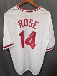 Pete Rose Signed Cincinnati Reds Baseball Jersey AUTO Fiterman Size XL
