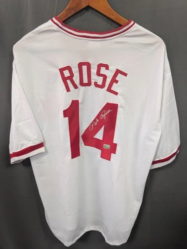 Pete Rose Signed Cincinnati Reds Baseball Jersey AUTO Fiterman Size XL
