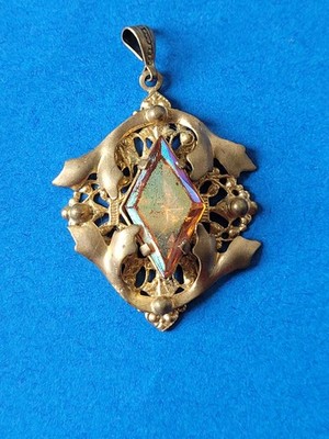 Edwardian Style Anhänger / vergoldetes Messing / Stein Aurora Borealis AB / Vintage 1950