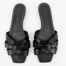 Saint Laurent Tribute Flat Woven Leather Sand...