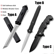 Military Tactical Fixed Blade Spring Pocket Knife Survival Camping Fire Starter