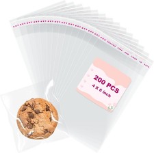 200 PCS Cookie Bags, 4x6 Inch Clear Cellophane Bags, Self Sealing Cellophane