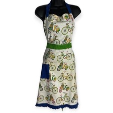 Vintage Womens Retro Bicycle Print Apron Ruffle Hem Scooter Kitsch Euro Summer