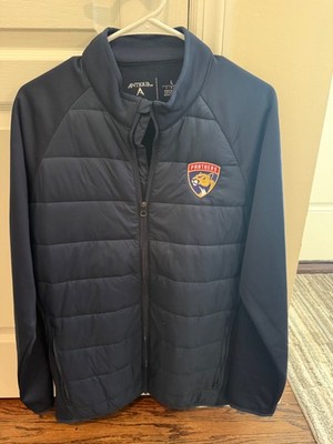 Antigua Florida Panther Puffer Jacket Mens L Black Full Zip Quilted NHL